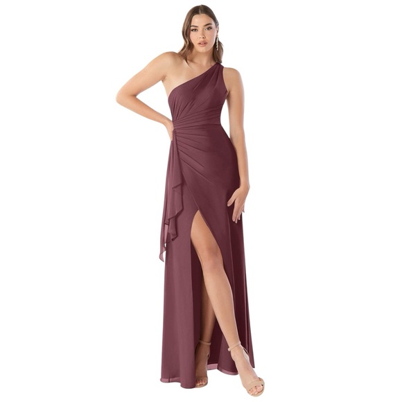 Azazie Dresses & Skirts - Azazie Maive One Shoulder Sangria Chiffon Dress Size 4